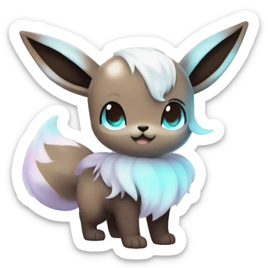 Kawaii Shiny Pastel Eevee with dark brown long emo hair covering her eyes Full Body sticker