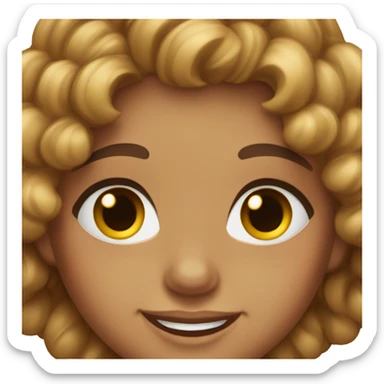 Tanned girl with brown curly hair dark brown eyes and false eyelashes smiling sticker