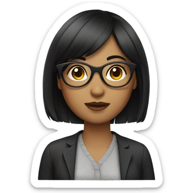 Woman with black hair and bangs wearing glasses sticker