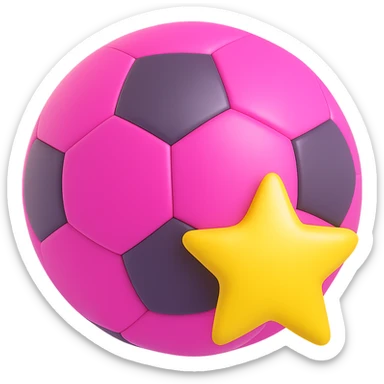 A pink and shining football with a yellow star, 3D emoji style sticker