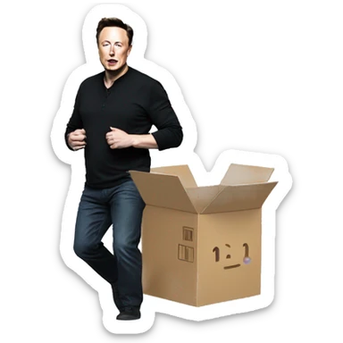 Elon Musk stepping on a box sticker