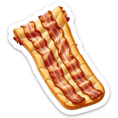 Cinematic crispy sizzling bacon, slightly curled, golden-brown with a perfect crunch, glistening with rich flavor, deep warm tones, served on a breakfast plate, comforting and indulgent. sticker
