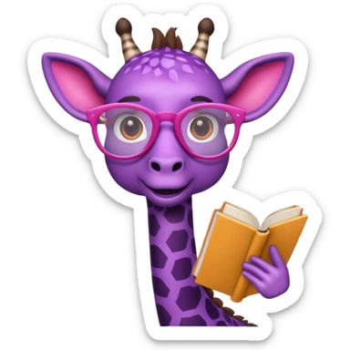 emoji de jirafa violeta con manchas rosadas  agregar lentes de lectura a la tercer imagen sticker