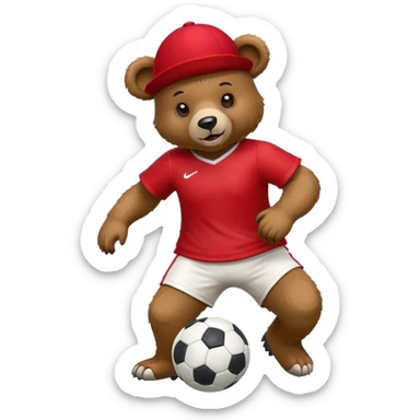 a bear with a red hat playing soccer sticker