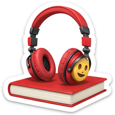 Red headphones laying on a closed red book emoji sticker