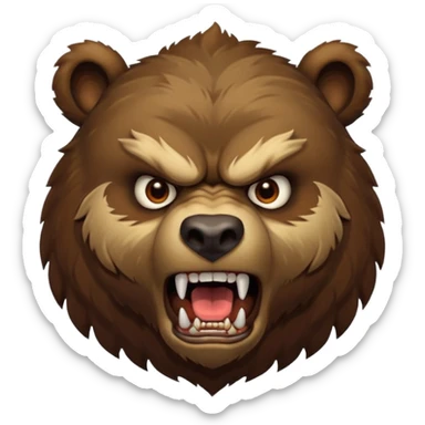 An ancient bear, forest guardian, aggressive angry, front profile, face portrait focus sticker