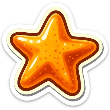 Convert the image to a playful, photorealistic dalgona candy in sticker style with a white border, shaped like a star. The style should be sticker-like, playful, and photorealistic. sticker