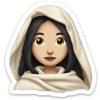 Girl with pale skin black shoulder length hair in a blanket all cozy sticker