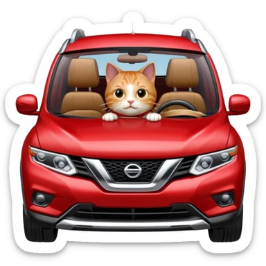 A Cat Driving A RED NISSAN ROGUE  sticker