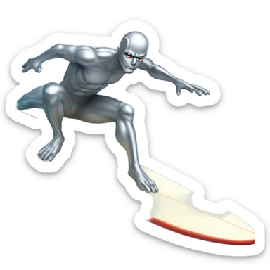 Silver surfer riding a surf board but with a serious face  sticker