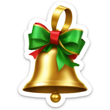 Golden bell with green ribbon, small red accents, shiny look sticker