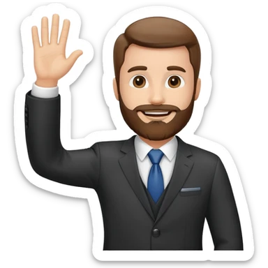 bearded man in business suit waving hand with friendly smile sticker