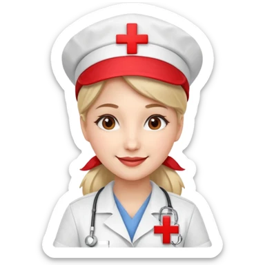 young woman nurse, red cross hat sticker