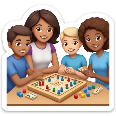 Family playing board games together at home sticker