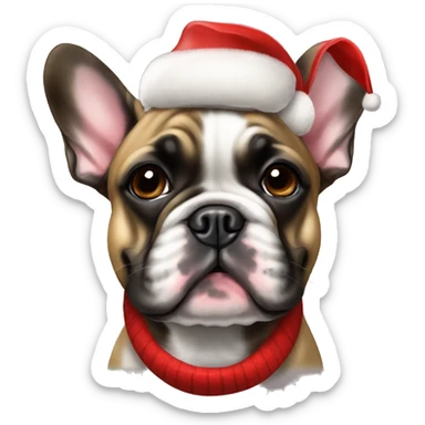 Brindle French bulldog with christmas hat sticker