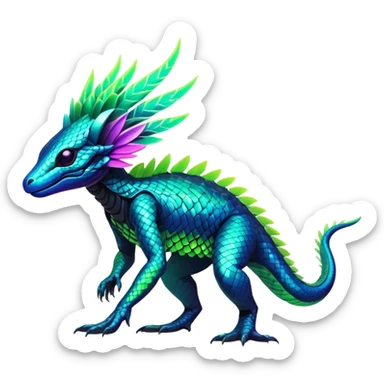 Tropical futuristic lush cool edgy neon Fionbri-Vernid-Elgyem-creature (full body) sticker