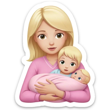Blonde girl holding a new born baby while the baby is wrapped in pink. sticker