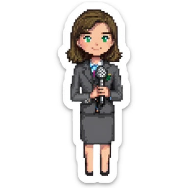 news reporter with microphone sticker
