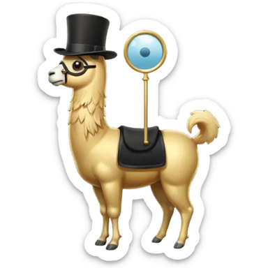 A small golden llama silhouette wearing a black top hat and a monocle full body shot sticker