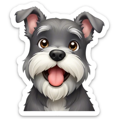 Cinematic Cute Yawning Miniature Schnauzer Portrait Emoji, Head cocked with a wide, adorable yawn and droopy, charming eyes, featuring a neatly trimmed, lovable salt-and-pepper fur, simplified yet irresistibly cute, highly detailed, glowing with a warm, relaxed radiance, high shine, exuding a sleepy yet spirited charm, styled with a soft, cozy glowing outline, capturing the essence of a Miniature Schnauzer mid-yawn, radiating pure, drowsy cuteness! sticker
