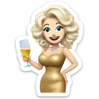 Dolly Parton with happy new year sign and champagne  sticker