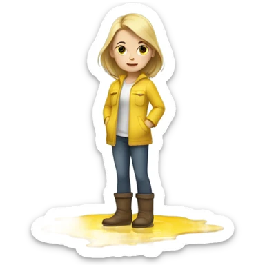 White skinned Girl standing in big yellow puddle sticker