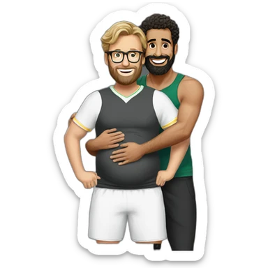 Full body Jurgen klopp hugging male Pregnant mo Salah with large baby belly sticker