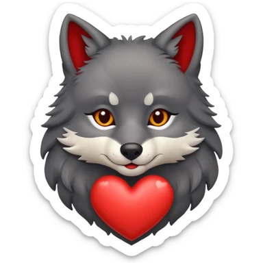 cute dark grey wolf head inside heart sticker