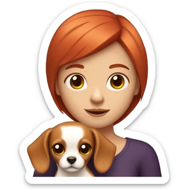 Girl with red hair holding a Chihuahua sticker