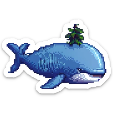 a blocky and retro whale, pixel art style sticker