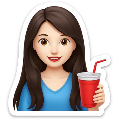 white happy long haired brunette girl with red solo cup sticker