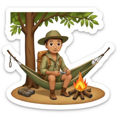 bushcraft adventure camp with campfire and hammock sticker