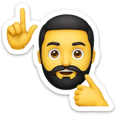 yellow emoji with a black beard, mouth facing to the side, raising one eyebrow, making a 'no' gesture with its hand sticker