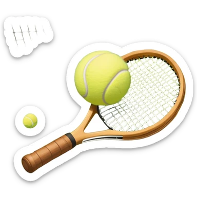 A tennis racket and ball positioned on a grass court, with the net and lines clearly visible in the background. The scene emphasizes the classic elements of the sport, capturing the energy and precision of a tennis match. sticker