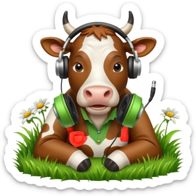 cow with headphones sticker