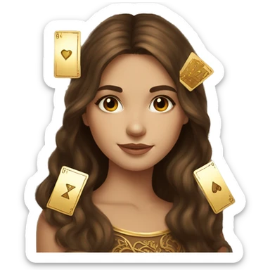 Brown hair beautiful girl with brown tarot gold cards sticker