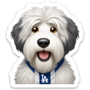Old English Sheepdog wearing Dodgers shirt sticker
