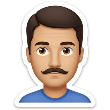 Marcus Patrick (b.1974) with dark brown hair and thin mustache sticker