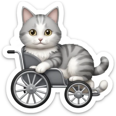 disabled grey and white cat in cat wheelchair sticker