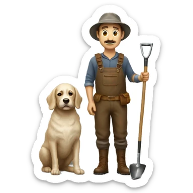 truffle hunter with shovel and dog sticker
