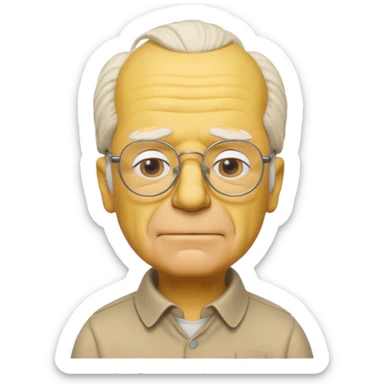 A 3D cartoon close-up of Grandpa Abe Simpson, yellow skin, bald head with side tufts of white hair, glasses, wrinkled face, beige shirt with collar, soft yellow lighting, cinematic Memoji-style portrait consistent with other Simpsons family members. sticker