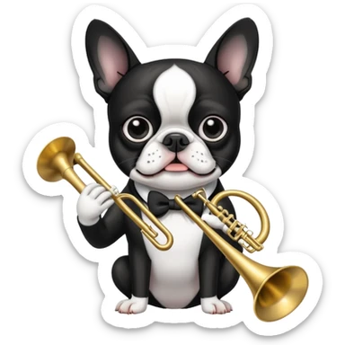 Boston terrier playing the trombone  sticker