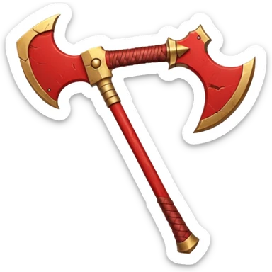 Ares battle axe object icon, ancient Greek war god axe, double-bladed heavy axe, red and gold metal, battle-worn scratches, glowing red accents, 3D cartoon, mobile game icon style, centered, clean background, soft shadow, no text, no watermark

 sticker