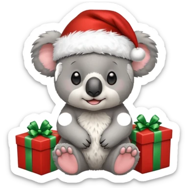 Koala with a santa hat and presents around him sticker