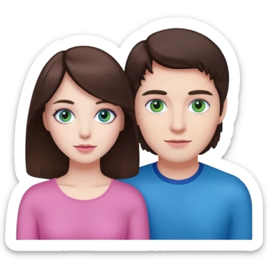 pink polaroid photo of a couple thats white with brunette hair blue and green eyes sticker