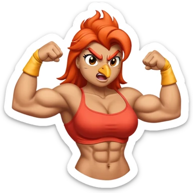 a female bird flexing big muscles sticker