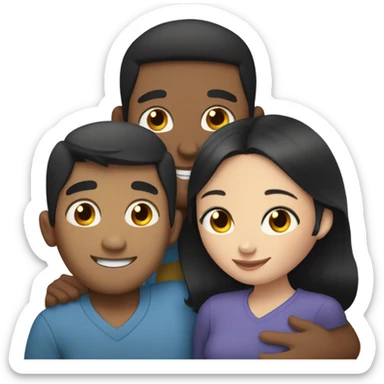 Filipino man and blue eyed black haired freckled girl hugging  sticker