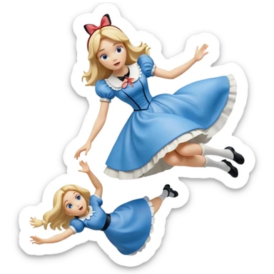 Isolated, detailed illustration of the most incredibly amazing modern style of disney's Alice in wonderland falling mid-air
figurine imaginable, toy style. sticker