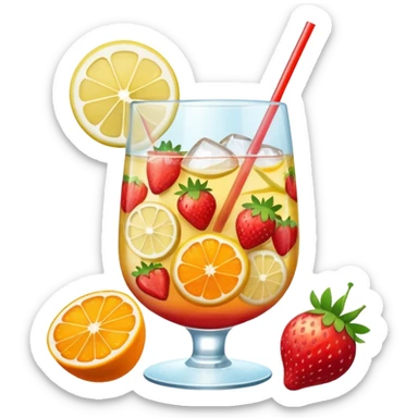 summer cocktail with lemon, strawberry, orange sticker