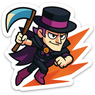 Mortis from Brawl Stars dashing forward, vibrant cartoon style sticker